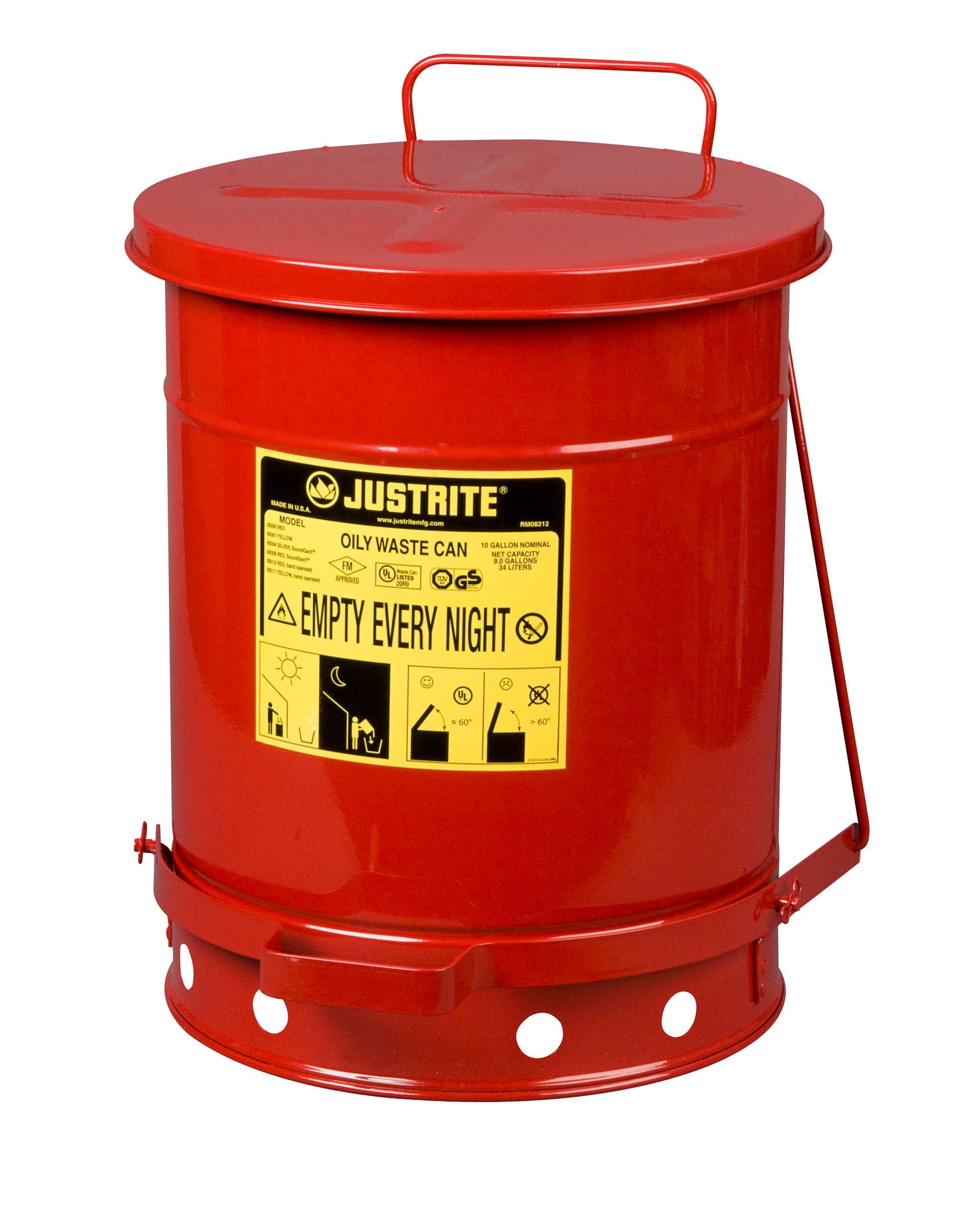Justrite 38 L Oily Waste Can Foot Operated Cover