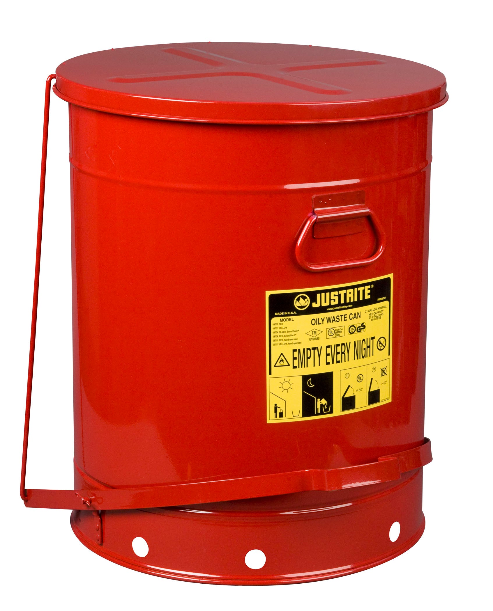 Justrite 80 L Oily Waste Can Foot Operated Cover