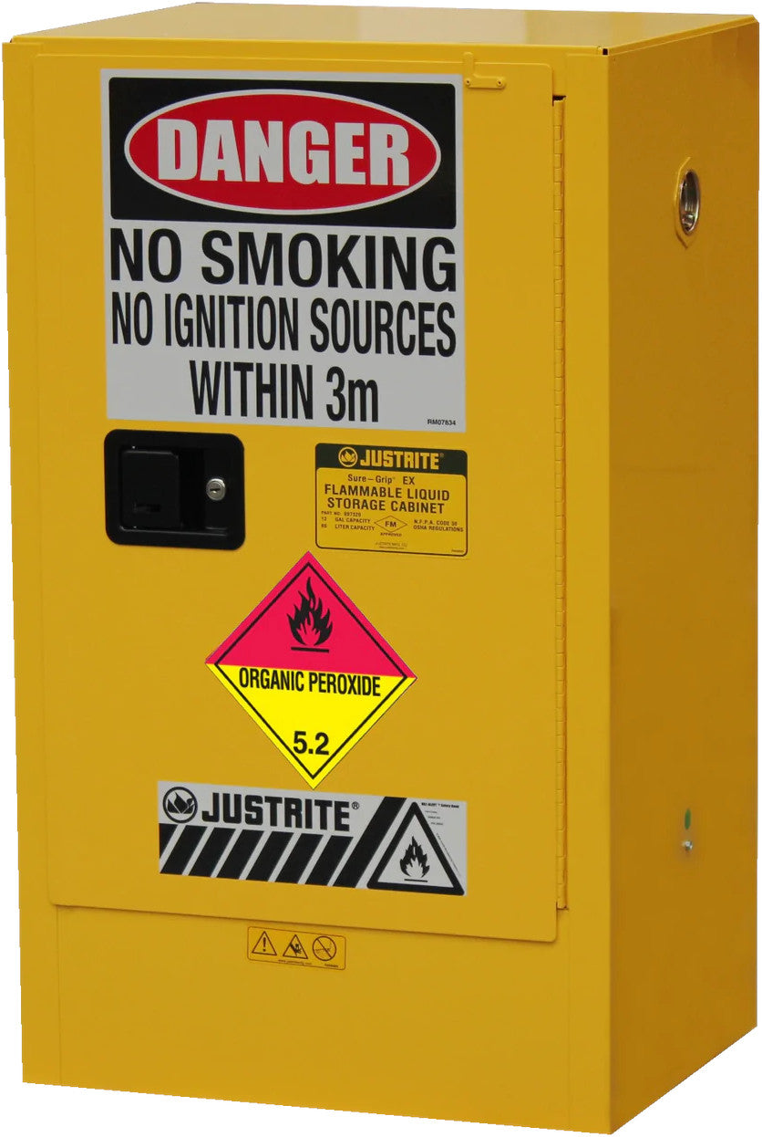 50L Justrite Organic Peroxides Cabinet 2 Shelves 1 Door