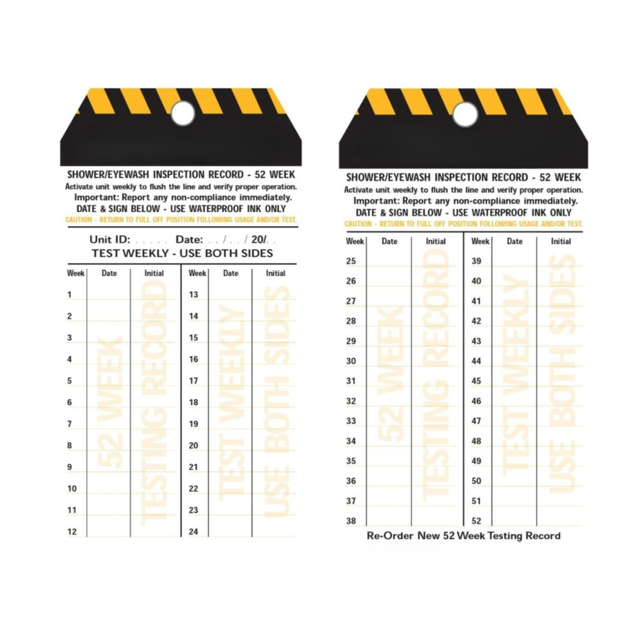 SETAG 52 Week Test Tags for Safety Showers & Eye Wash Units